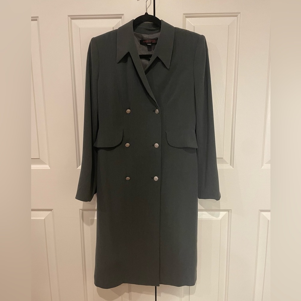 Anne Klein Grey long-sleeve double- breasted Coat Dress